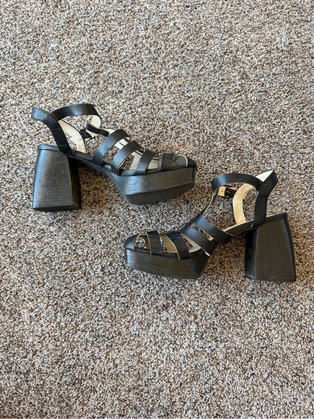 Oasis Society Black Caged Platform Block Heel Sandals Size 8 Y2K 70s
